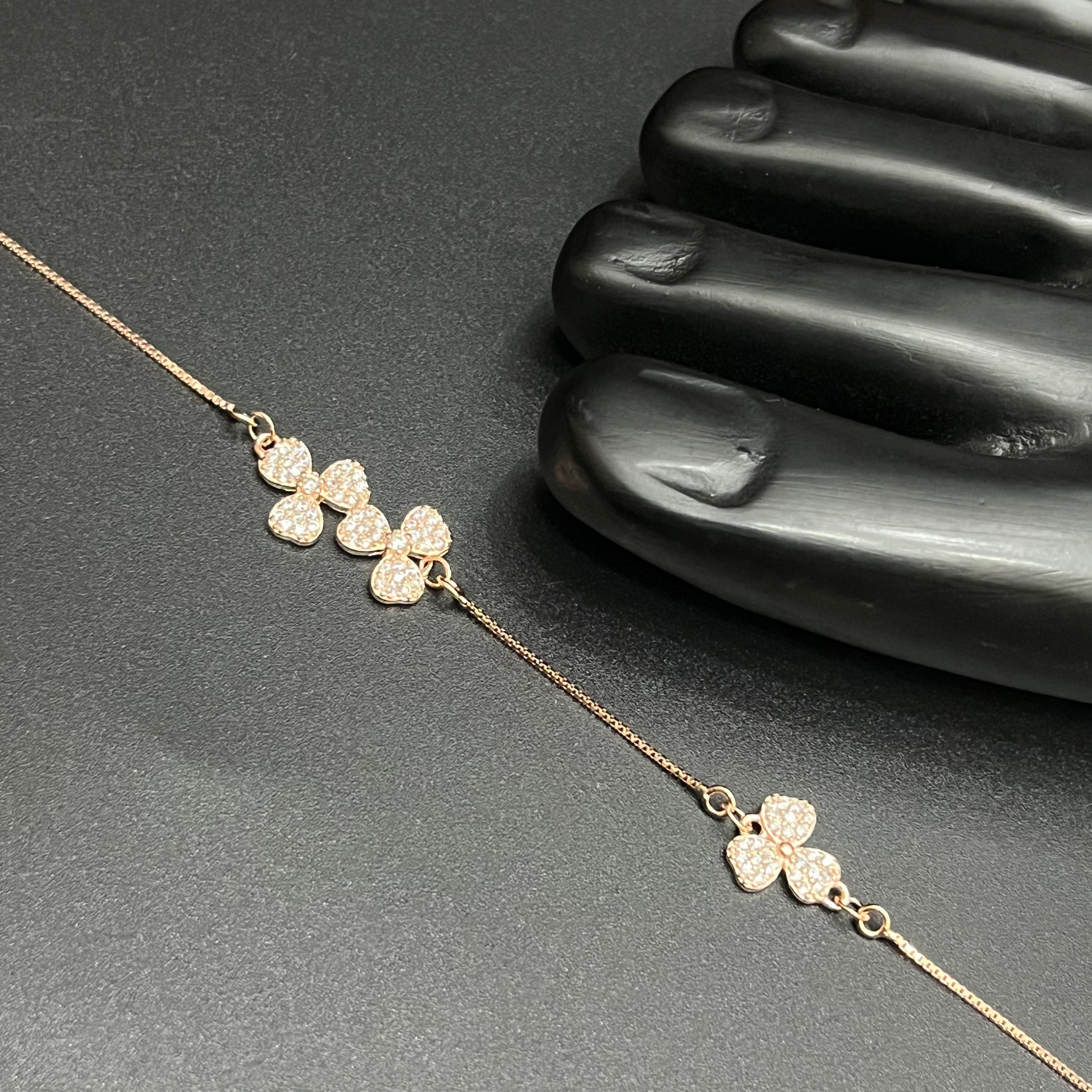 Silver Ladies Anklet Big Petal Crystal Rose Gold 925