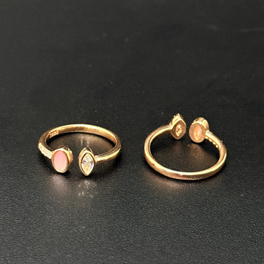 Silver Ladies Toe Rings Pink & White AD