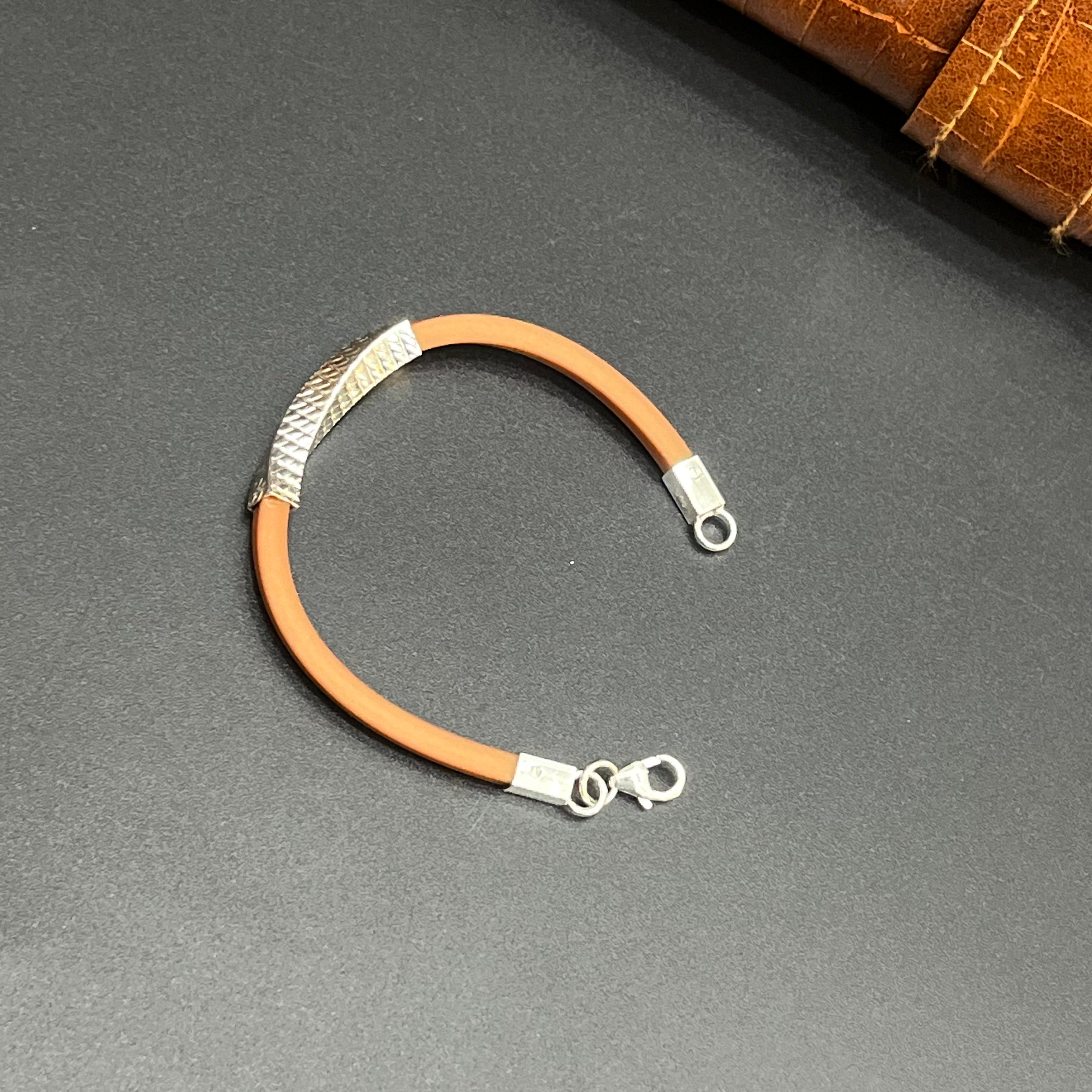 Silver Kids Bracelet Twist Textured Orange Band 925