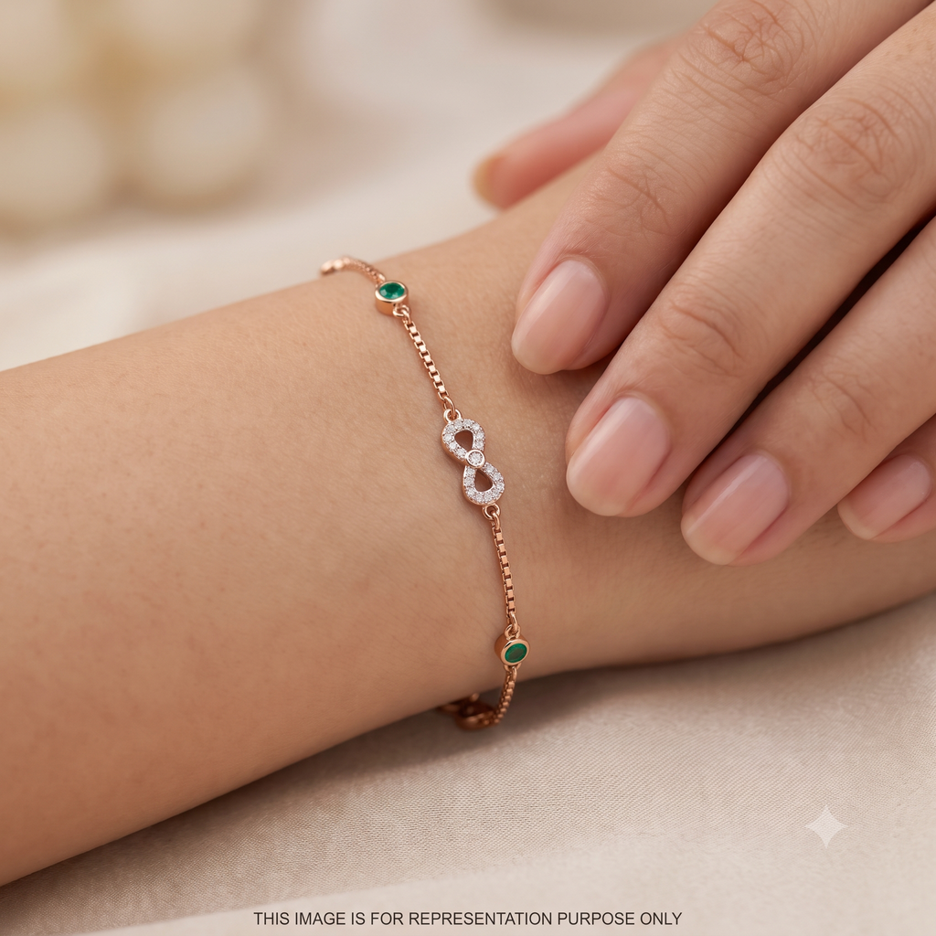 Silver Ladies Bracelet Triple Infinity Green Stone Rose Gold 925