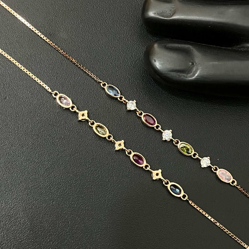 Silver Ladies Anklet Multi Crystal Rosegold 925