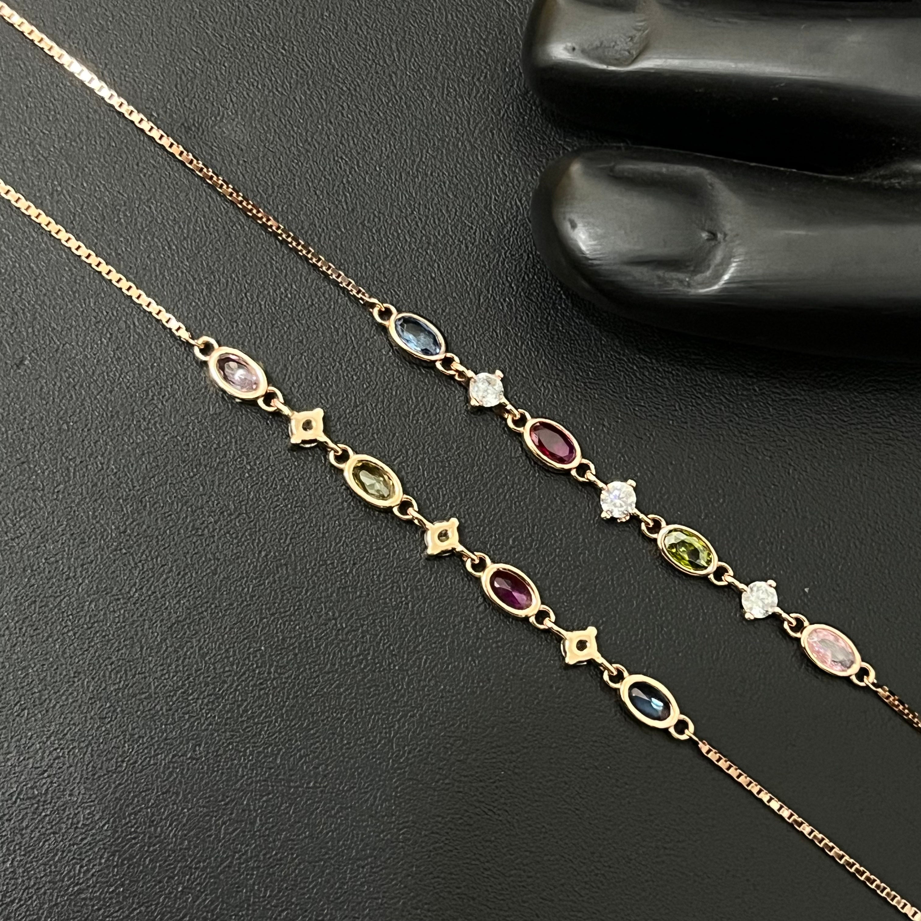 Silver Ladies Anklet Multi Crystal Rosegold 925