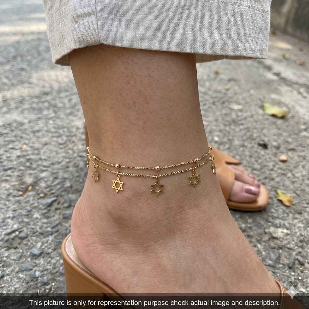 Silver Ladies Anklet Two Line Star Charms RG