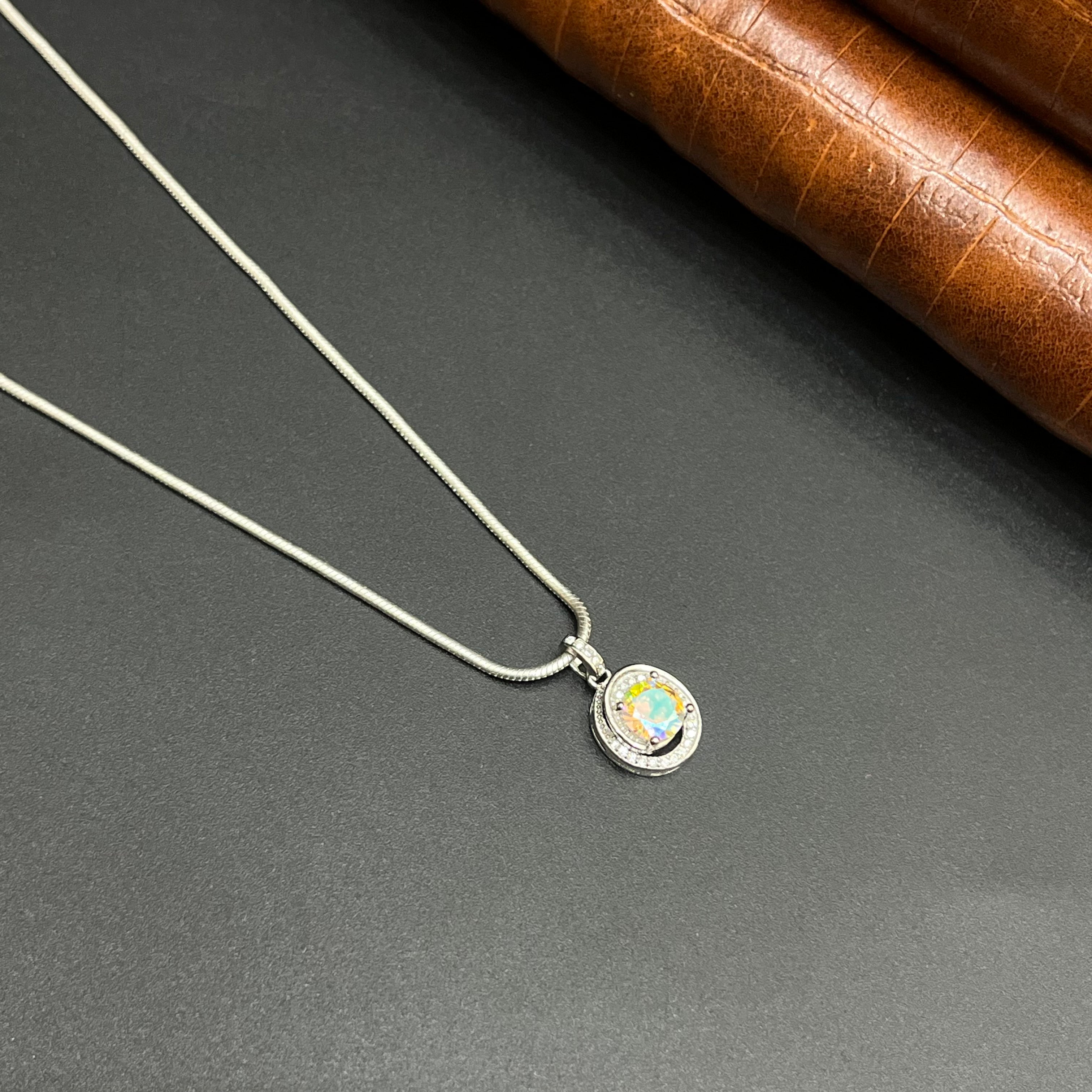 Silver Ladies Pendant Multicolor Crystal Halo 925