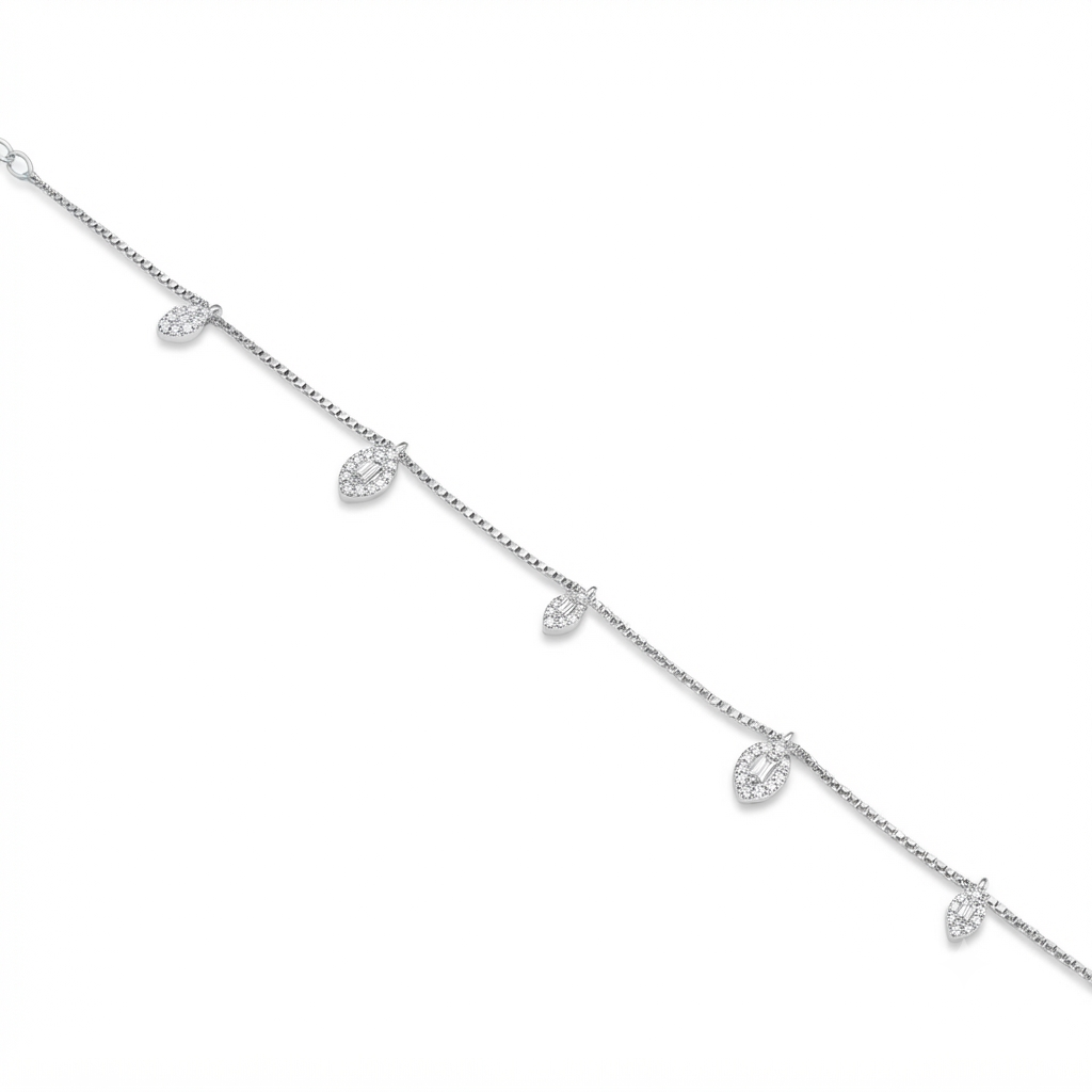 Silver Ladies Bracelet Royal White Leaf Charm 925