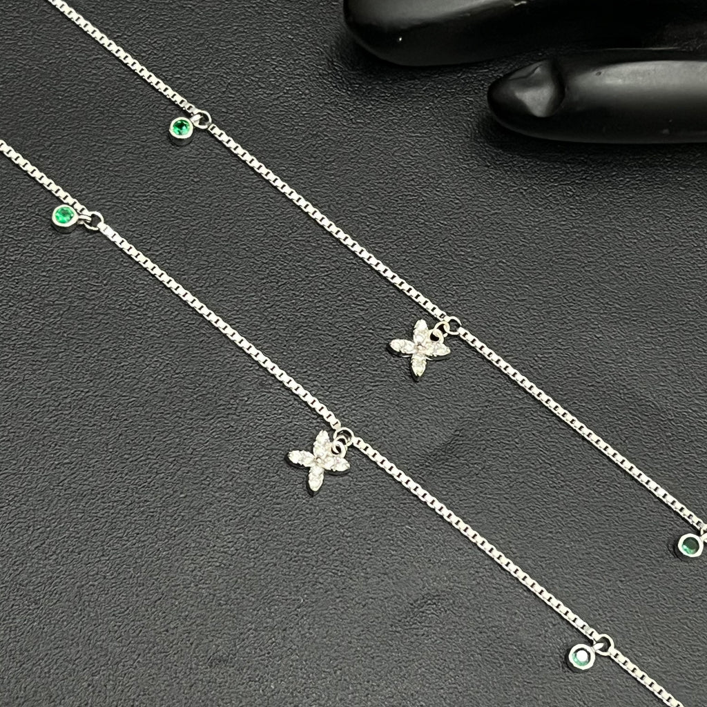 Silver Ladies Anklet Butterfly Grace Green Stone 925