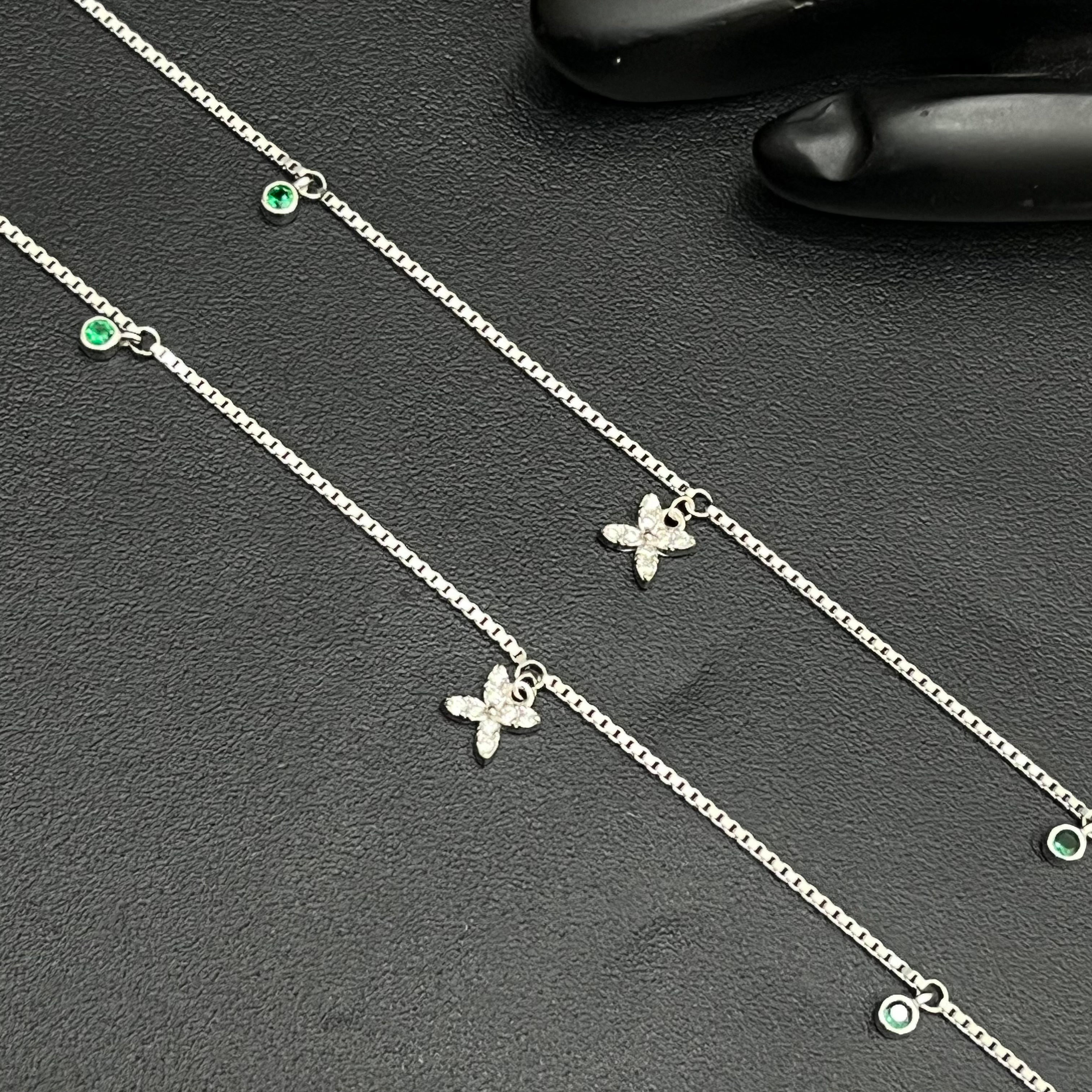 Silver Ladies Anklet Butterfly Grace Green Stone 925