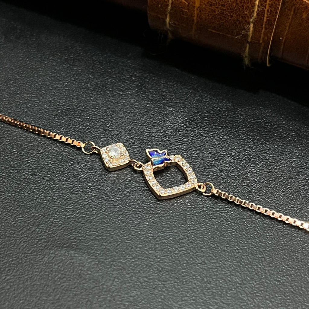 Silver Ladies Bracelet Royal Square Crystal Butterfly Rose Gold 925