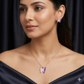 Silver Ladies Pendant Chain Purple Butterfly Rosegold