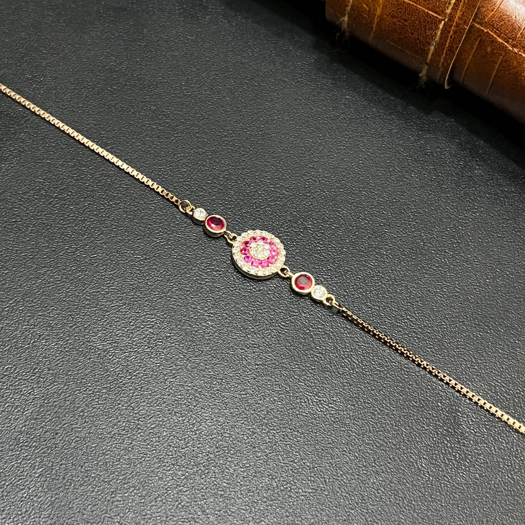Silver Ladies Bracelet Royal Pink Stone Link Rose Gold 925