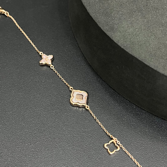 Silver Ladies Bracelet Rosegold clover Charms
