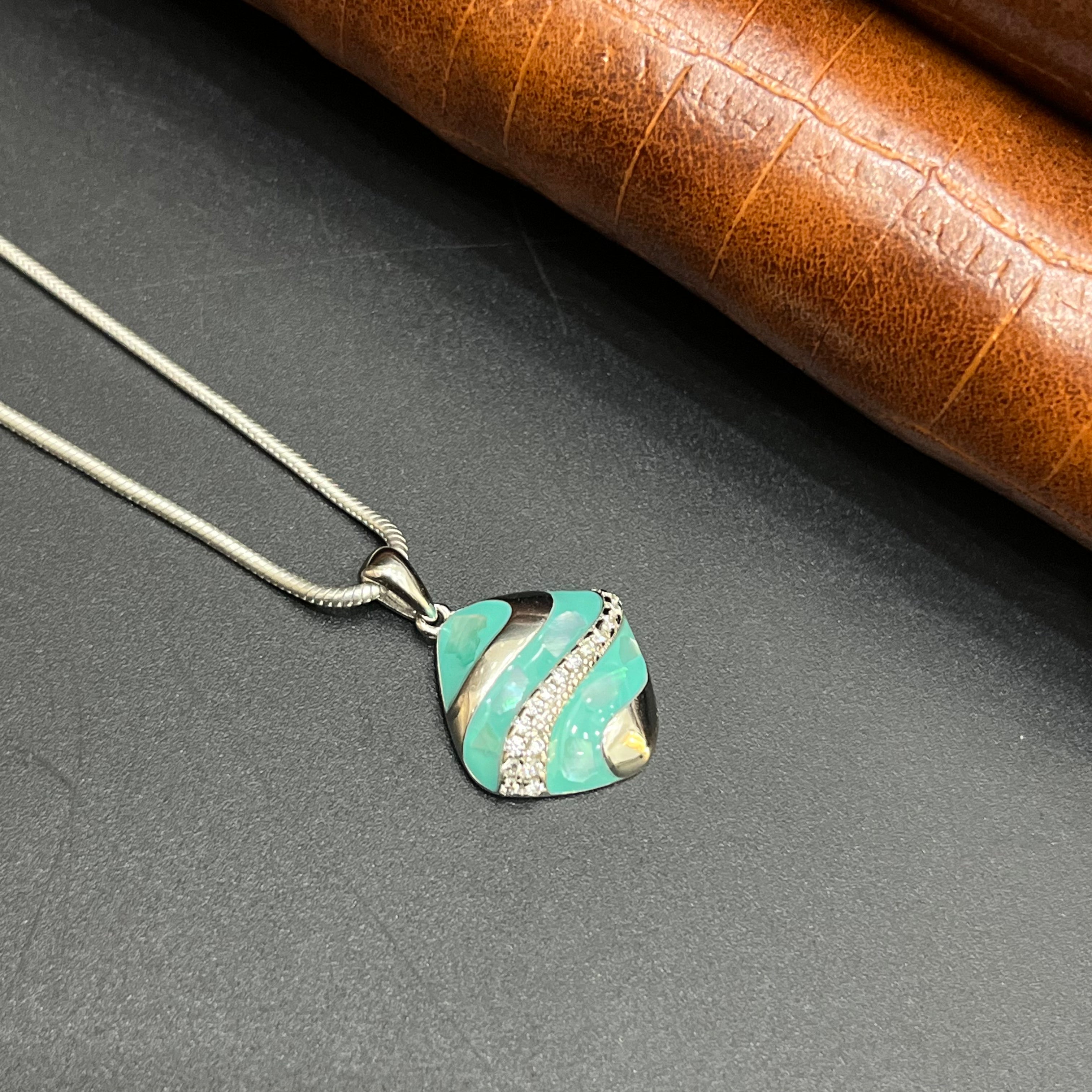 Silver Ladies Pendant Aqua Mosaic Elegance Charms 925