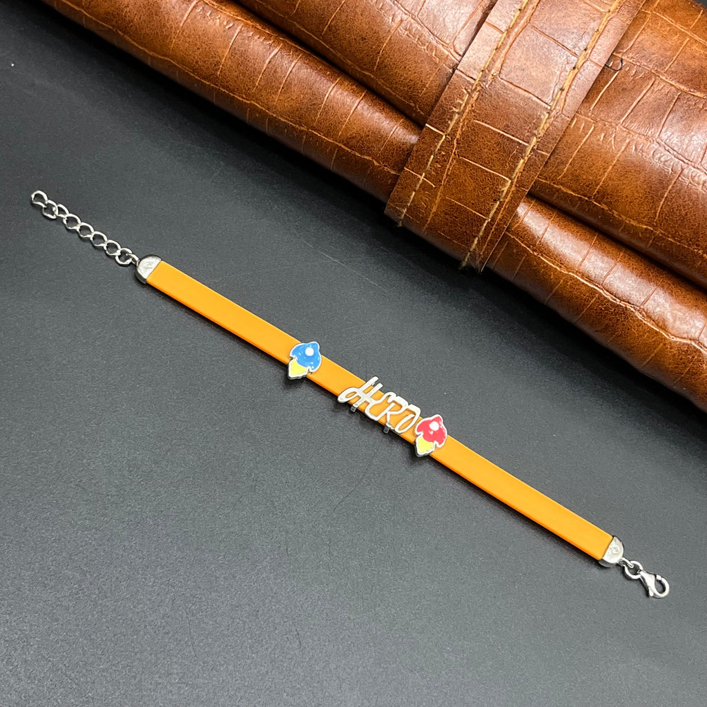 Silver Kids Bracelet Cute Characters Charms HERO Orange Band 925