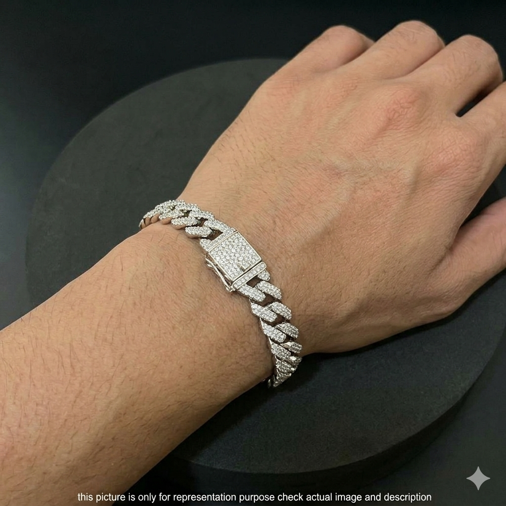 Silver Mens Cuban Bracelet Iced Premium