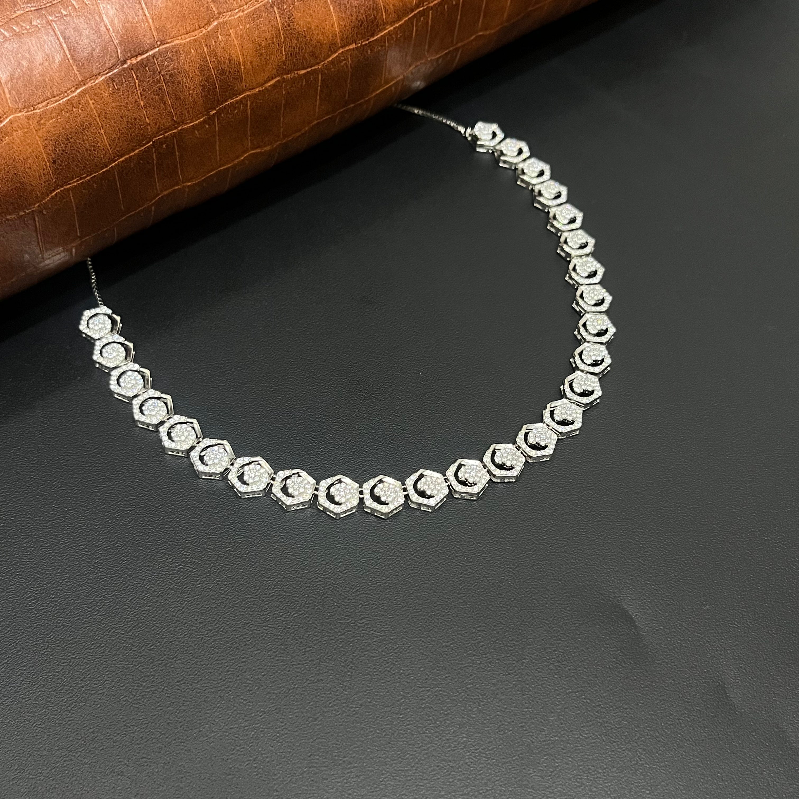 Silver U Shape Cz Zicron American Diamond Necklace