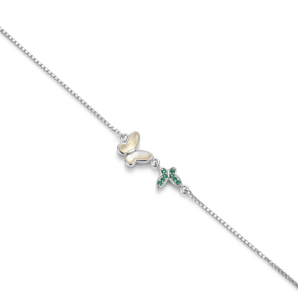 Silver Ladies Bracelet Butterfly Vine Elegance Green 925