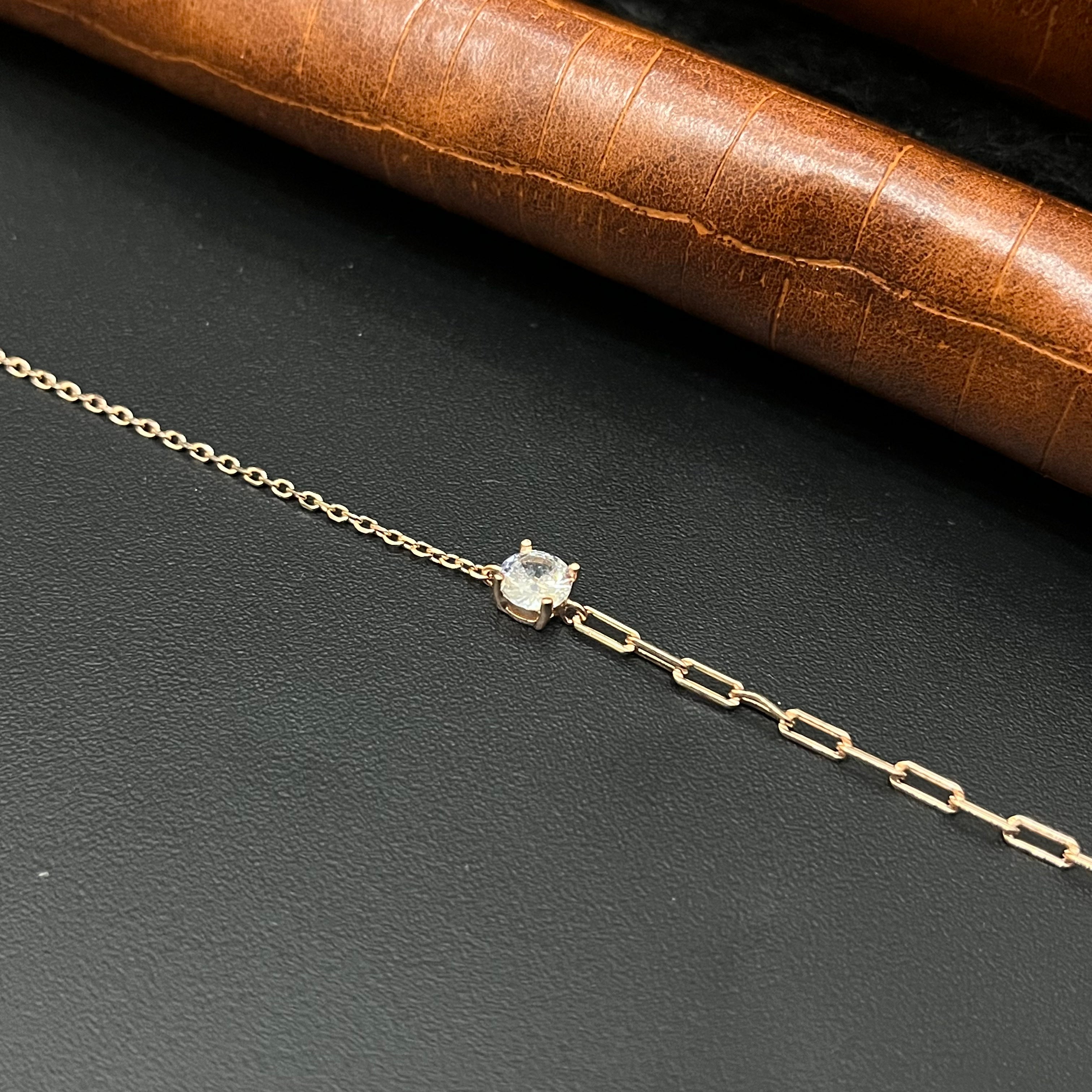 Silver Ladies Bracelet Single White Stone RG