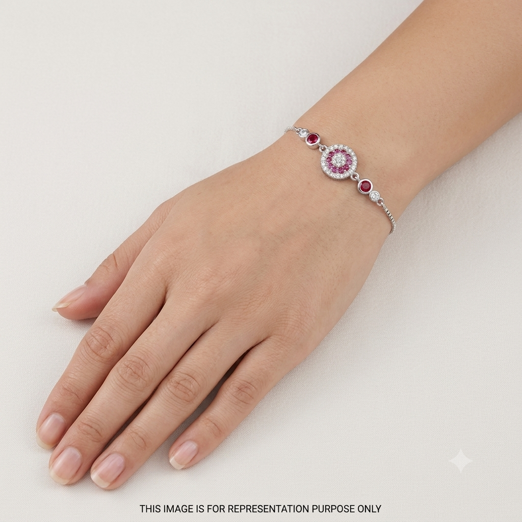 Silver Ladies Bracelet Royal Pink Stone Link 925