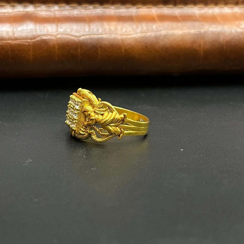 Silver Mens Ring Traditional Antique Maharaja Gold Finish 925