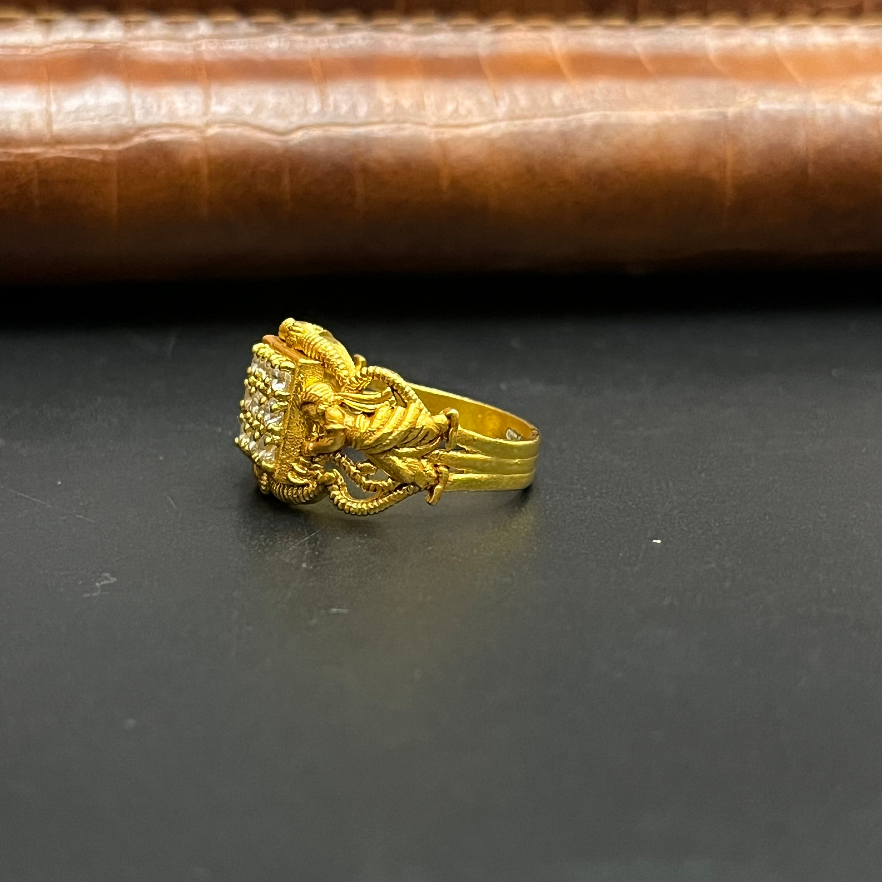 Silver Mens Ring Traditional Antique Maharaja Gold Finish 925