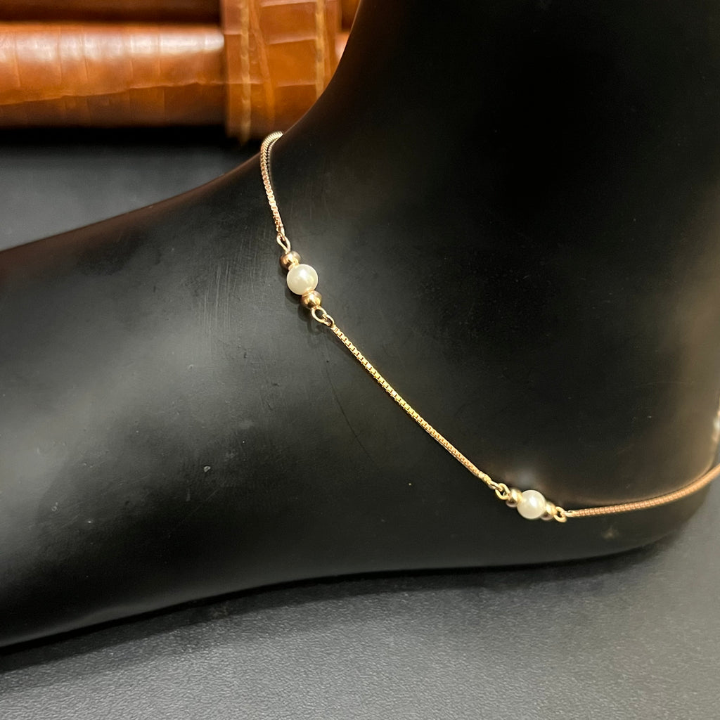Silver Ladies Anklet White Ball Rose Gold 925
