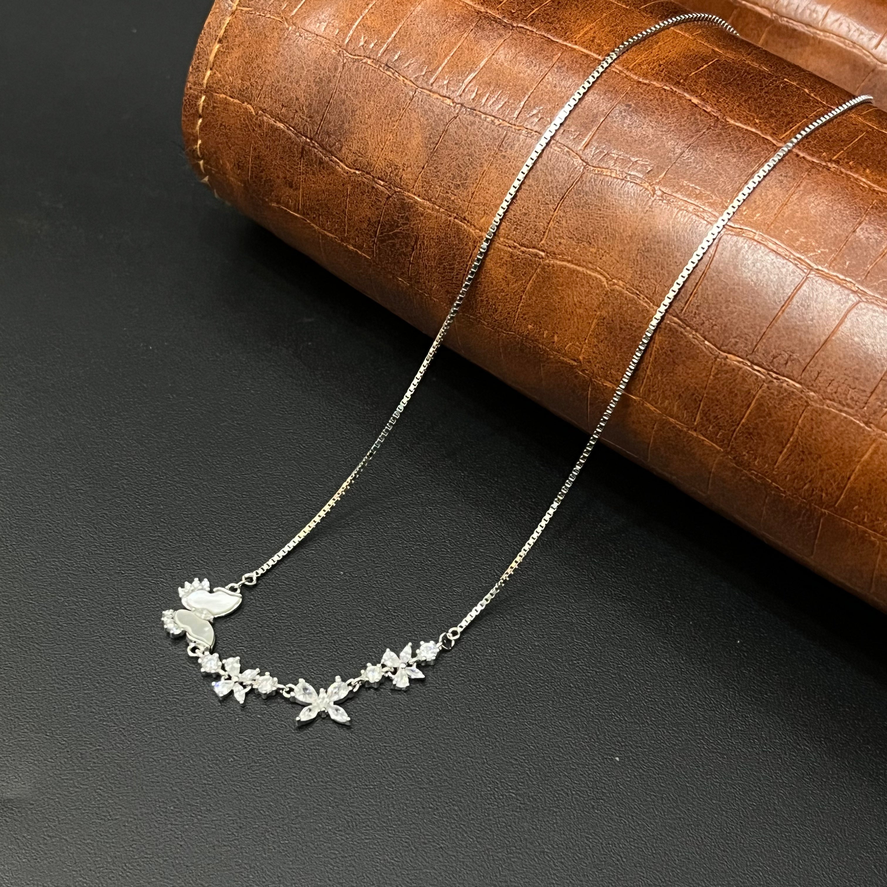 Silver Ladies Chain Triple Butterfly