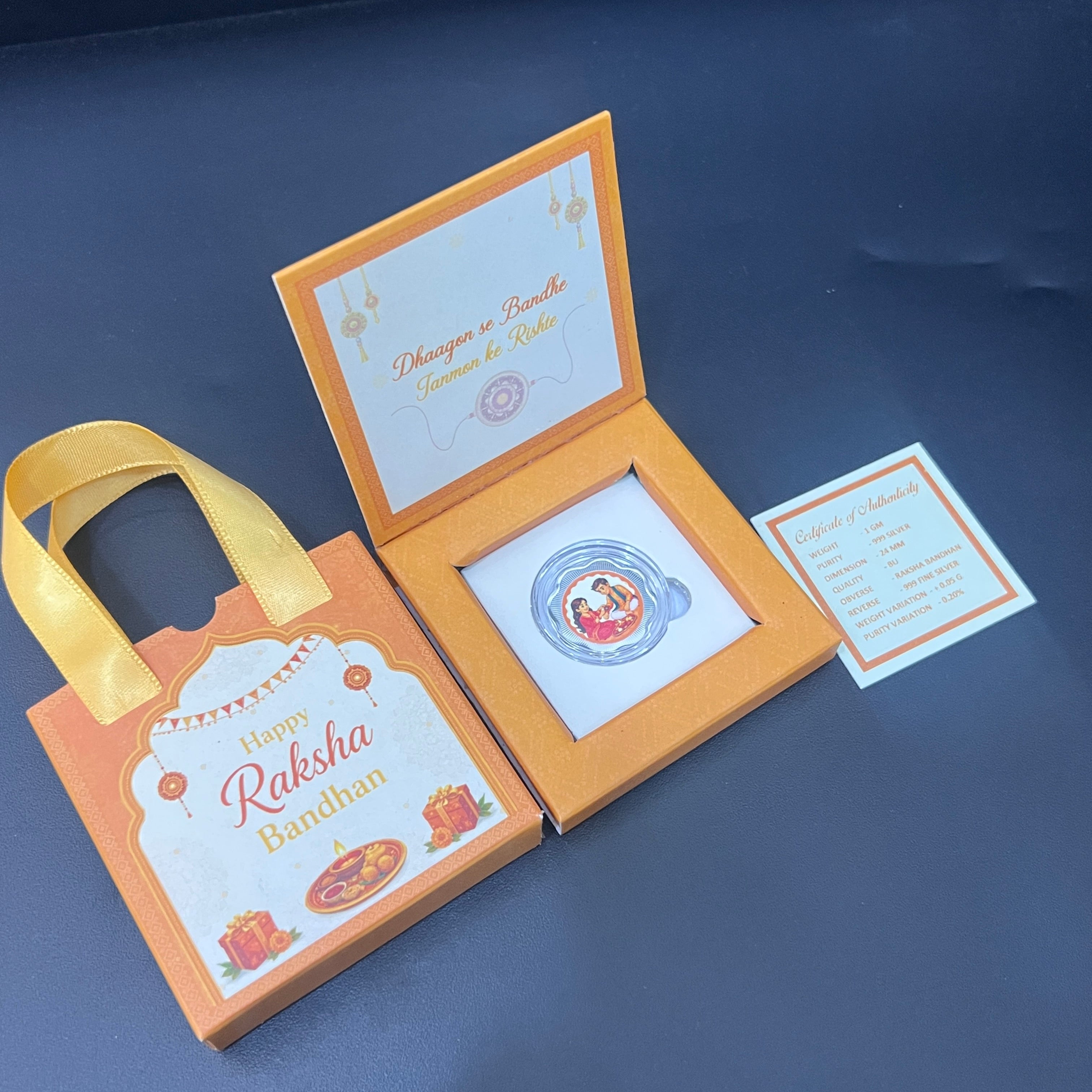 Silver Raksh Bandhan Gift Box Coin Set 999