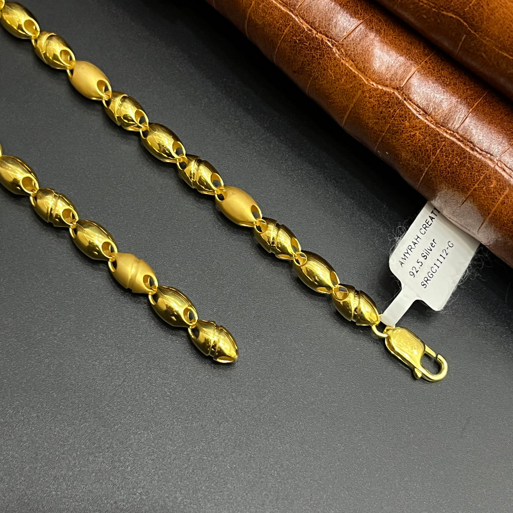 Silver Mens Chain Luxury Oval Link Chain Gold Finish 925