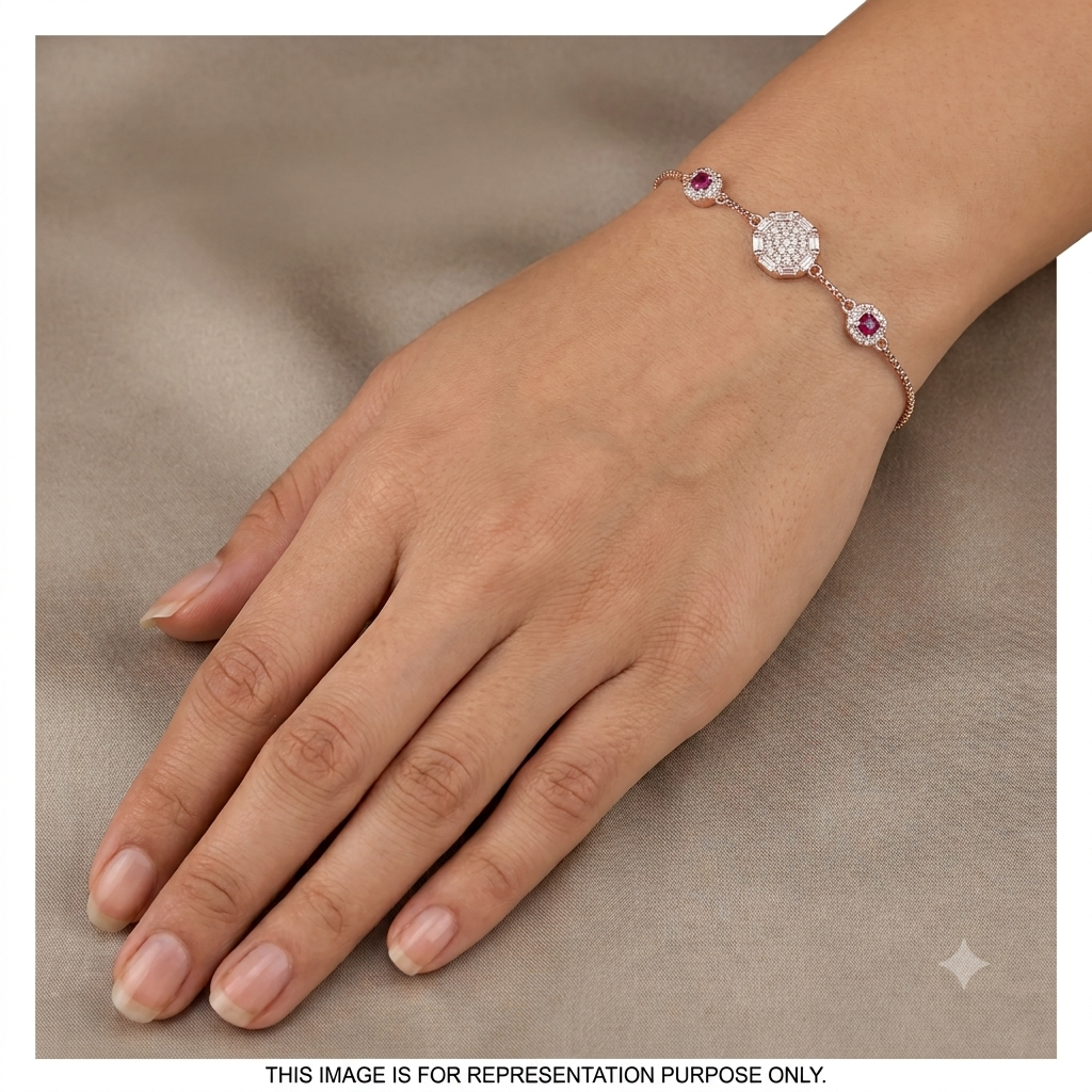 Silver Ladies Bracelet Royal Pink Crystal Trio Rose Gold 1 925