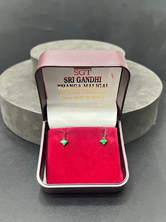 Gold Studs 18k Green Sqaure Stone