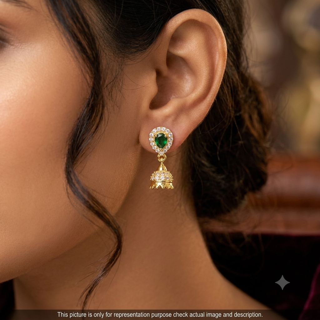 Silver Ladies Stud Green Stone Gold Finished 92.5