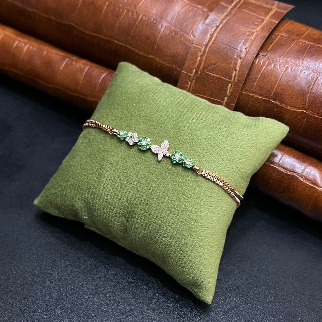Silver Ladies Bracelet Butterfly Green Blossom Two Link 925