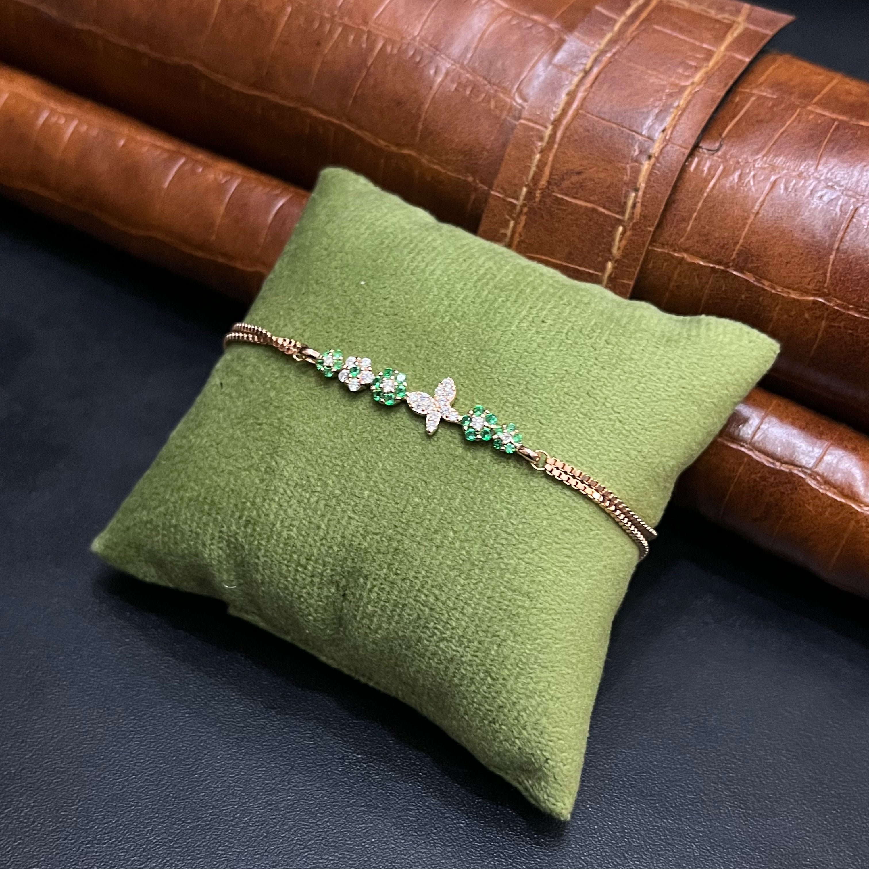 Silver Ladies Bracelet Butterfly Green Blossom Two Link 925