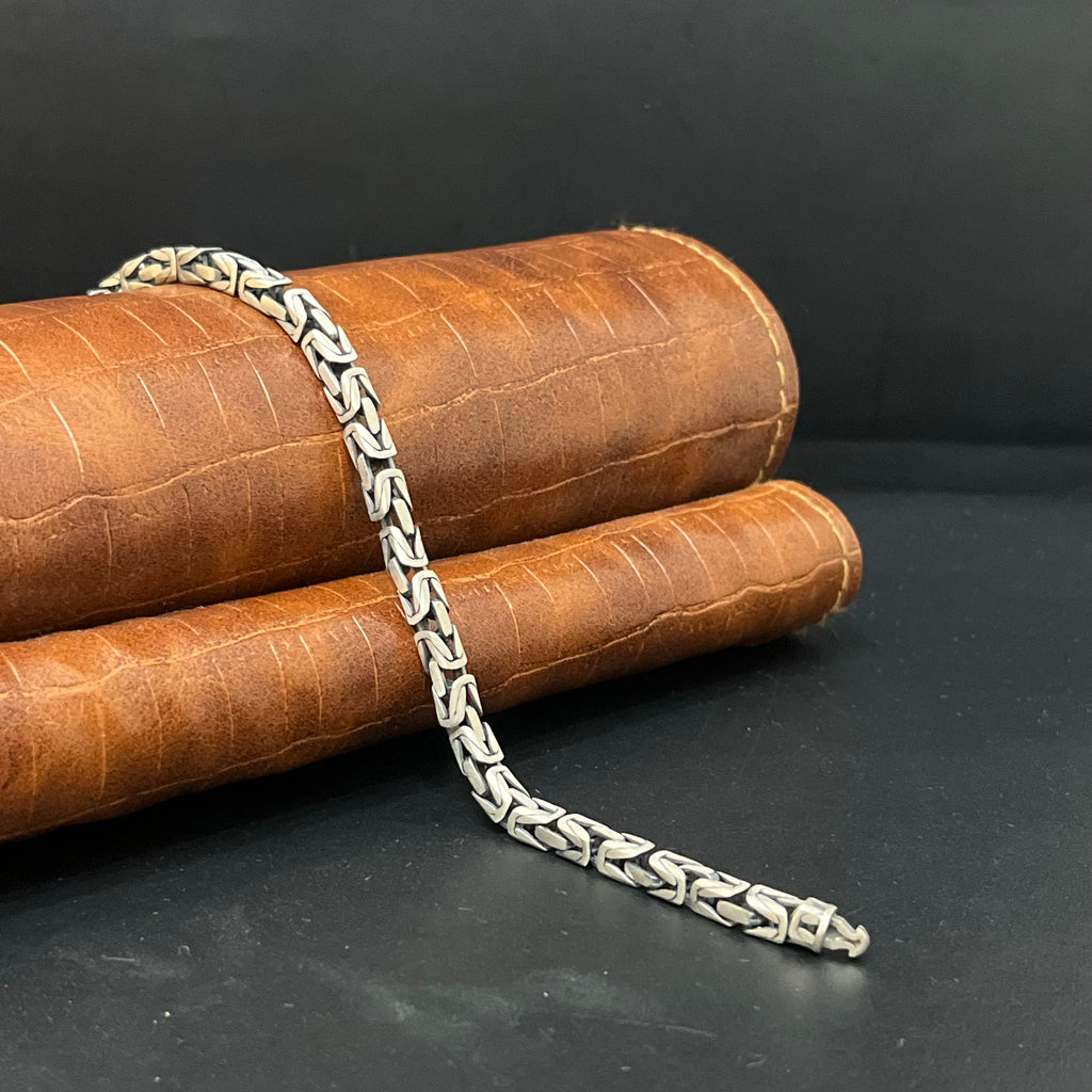 Silver Mens Bracelet Snake Oxidised 925