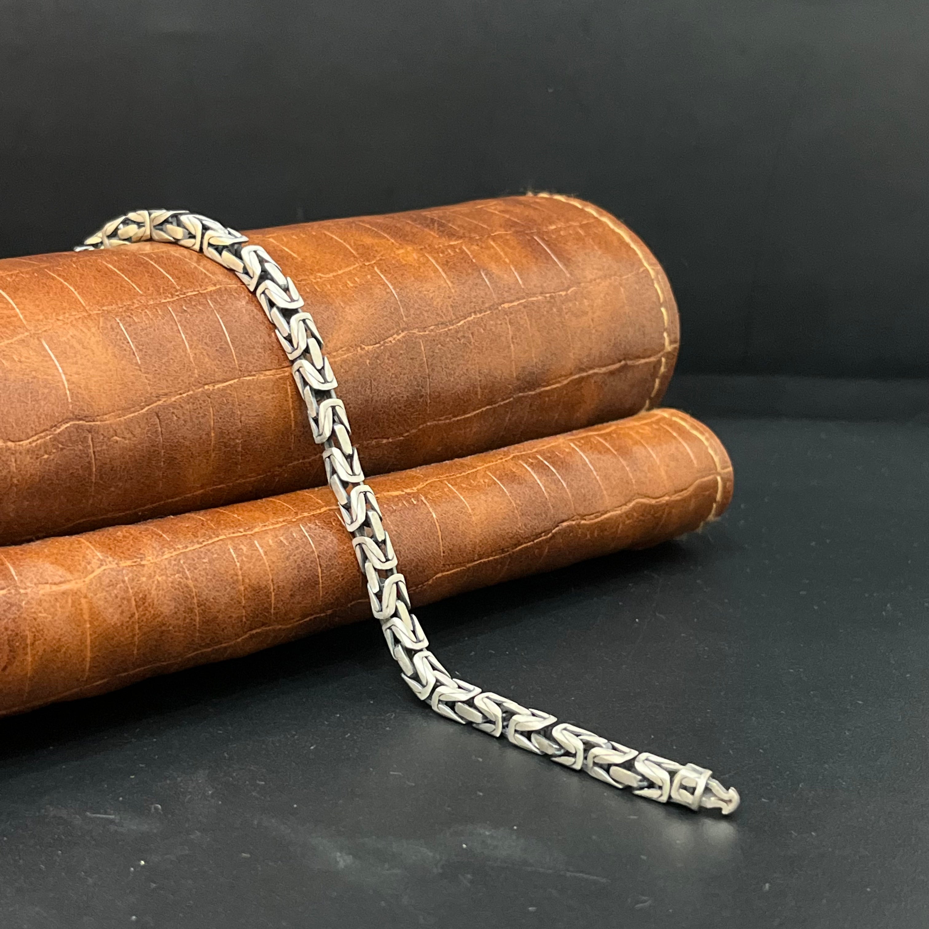 Silver Mens Bracelet Snake Oxidised 925