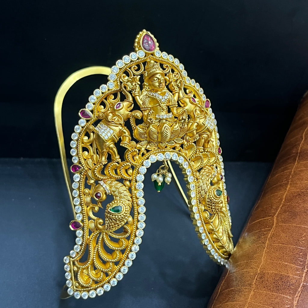 Silver Ladies Vanki Armlet Antique Traditional Lakshmi Elephant Art  gold finished 925