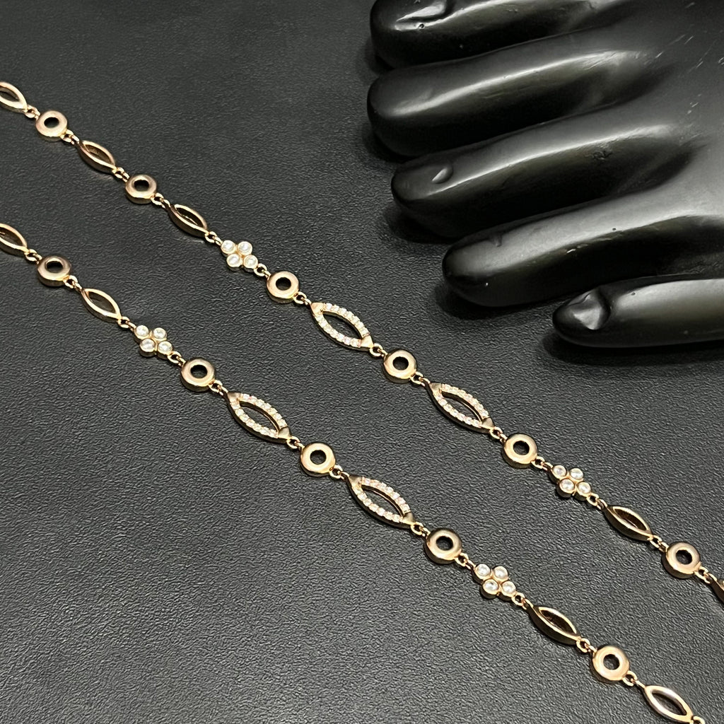 Silver Ladies Anklet Floral Oval Grace With Stone Rose Gold 925
