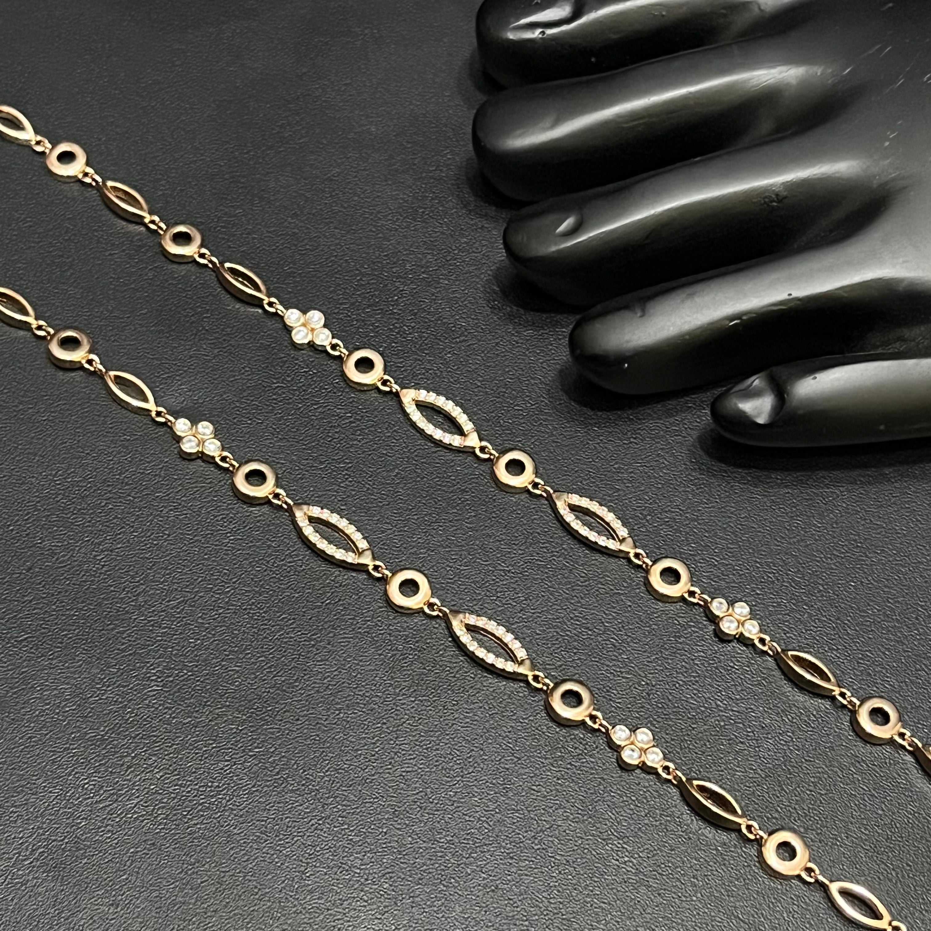 Silver Ladies Anklet Floral Oval Grace With Stone Rose Gold 925