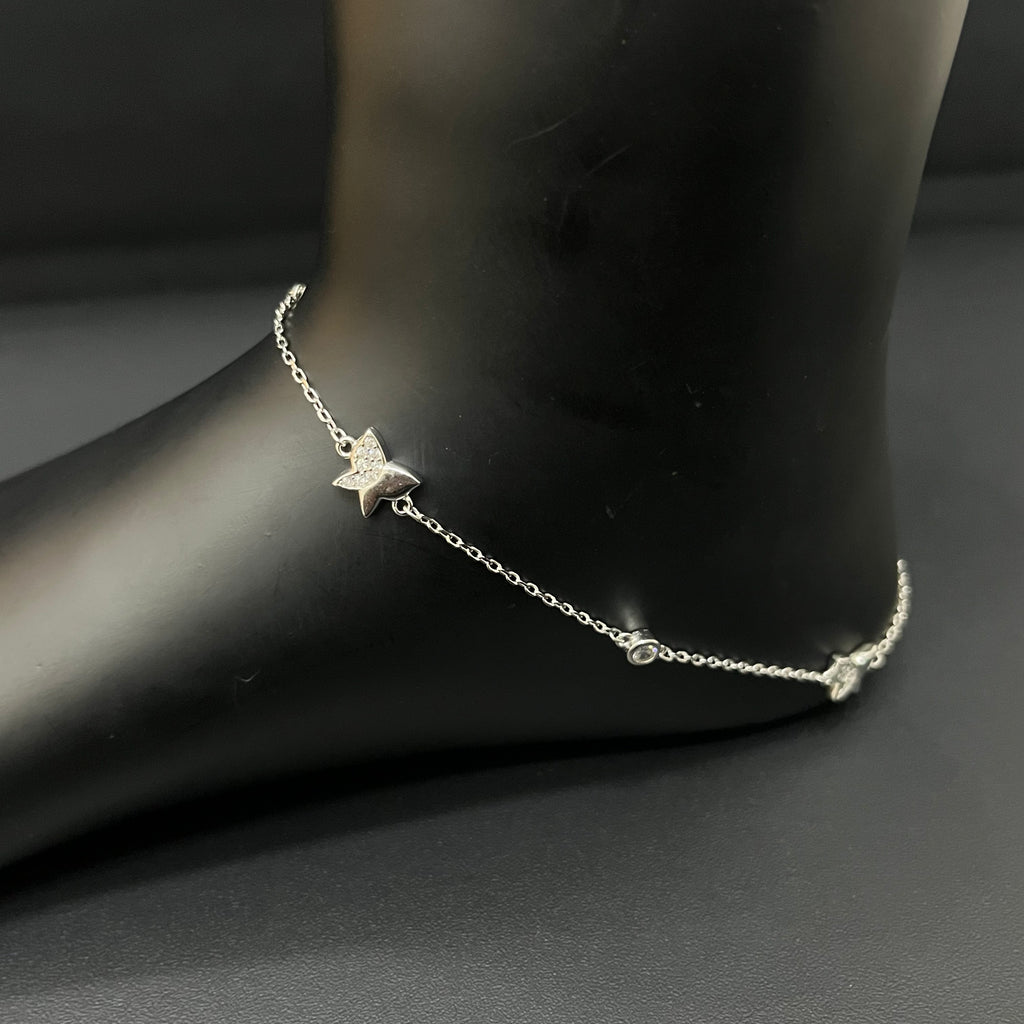 Silver Ladies Anklet Butterfly