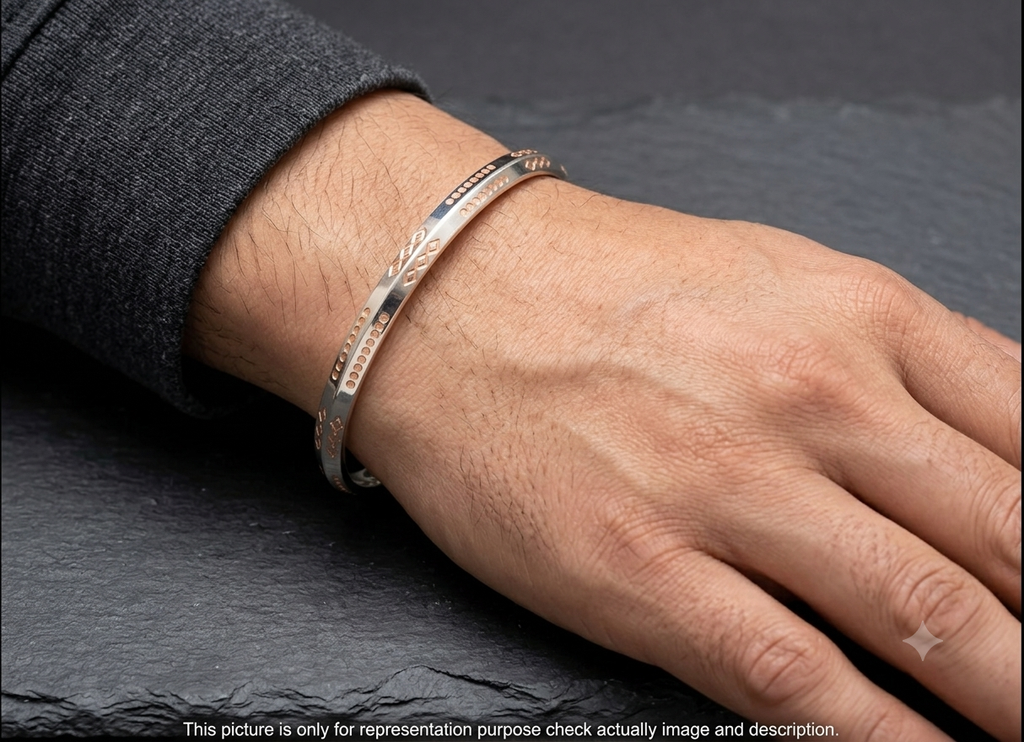 Silver Mens Kada CNC Cutting Dual Tone