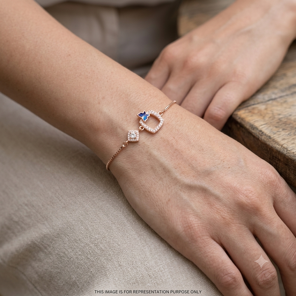 Silver Ladies Bracelet Royal Square Crystal Butterfly Rose Gold 925