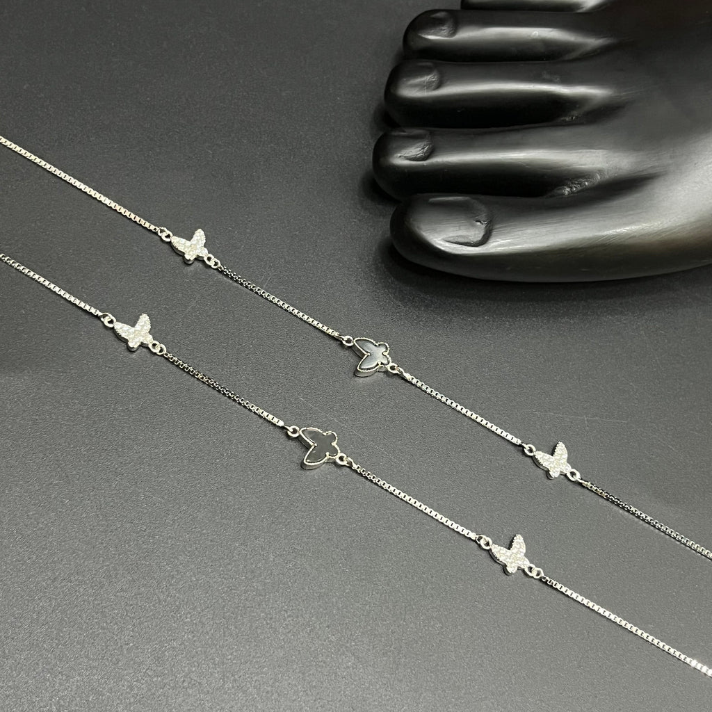 Silver Ladies Anklet Premium Butterfly Black Centerpiece 925