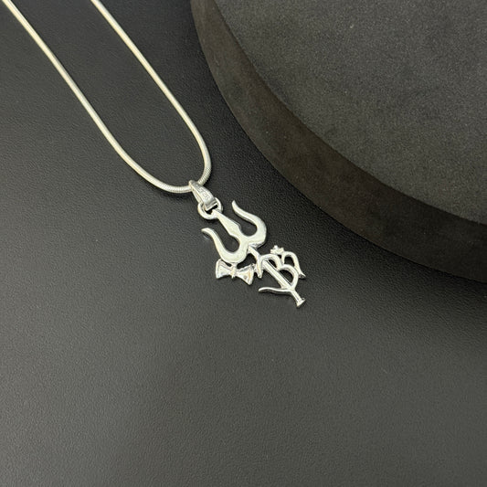 Silver Pendant Trishul Om Damru