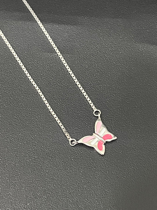 Ladies Pendant Chain – Rose Gold Pink Butterfly