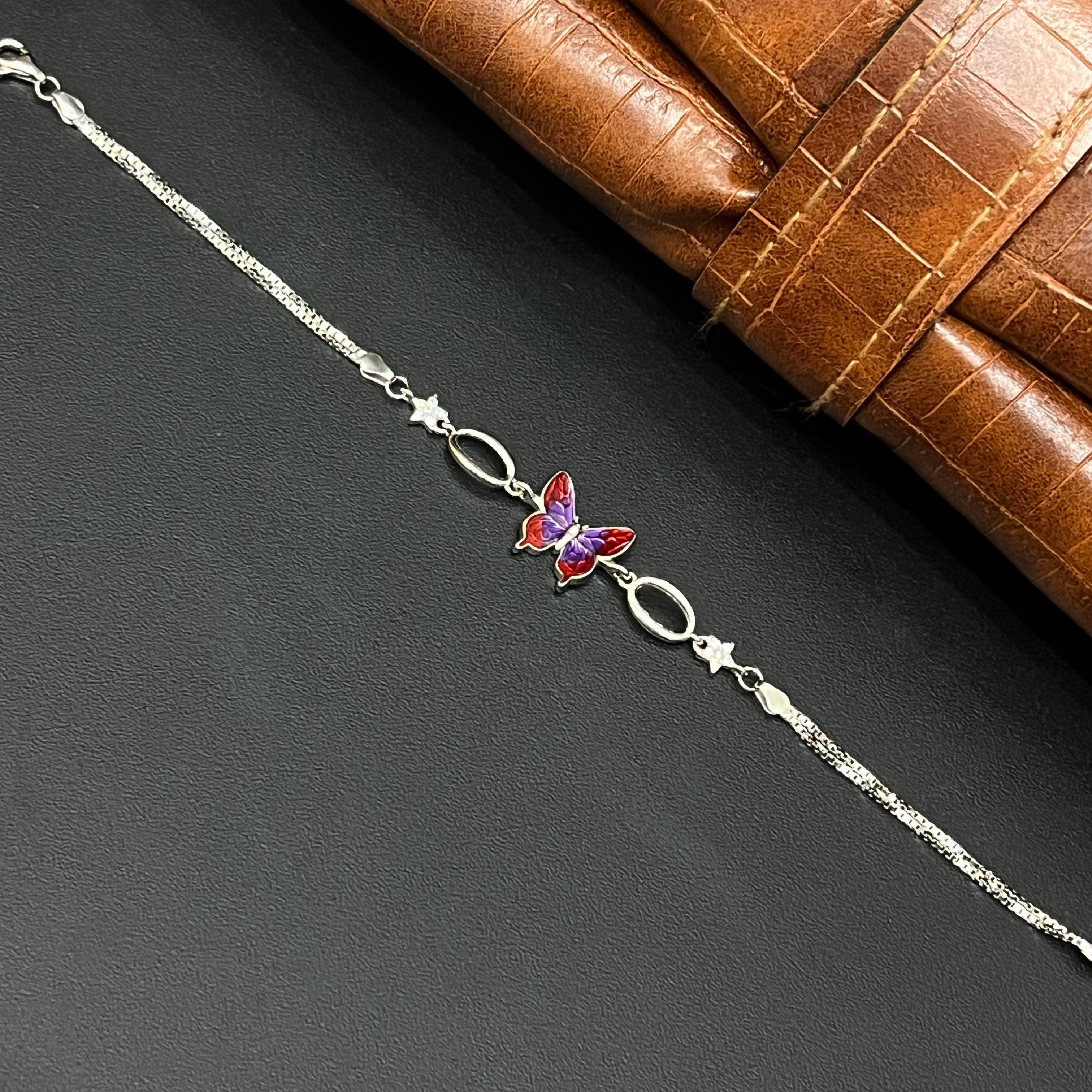 Silver Ladies Bracelet Epoxy Butterfly 925 E04