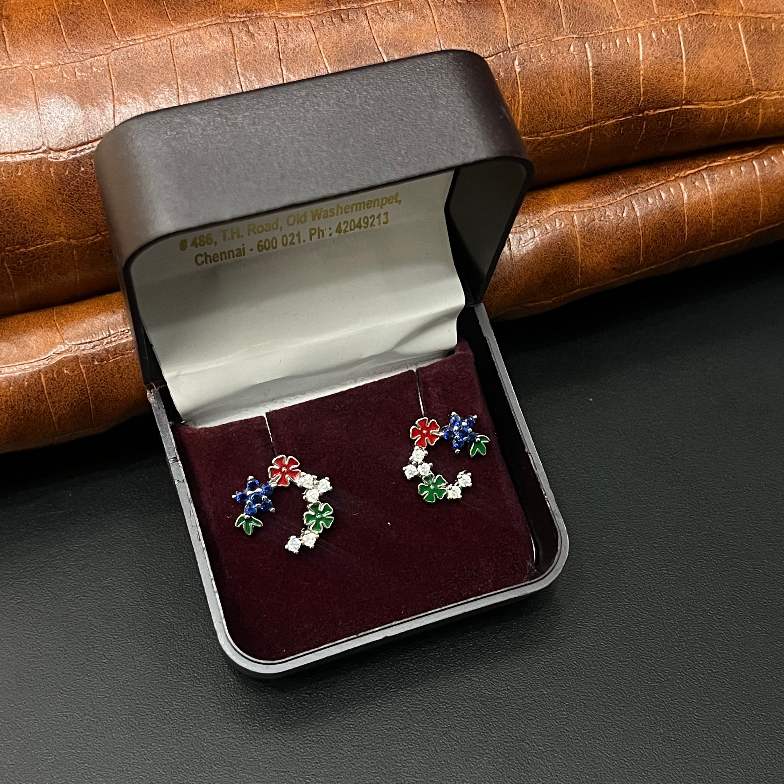 Silver Ladies Stud  Multi Color Rose