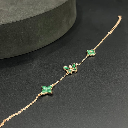 Silver Ladies Bracelet_Green Butterfly & Flower