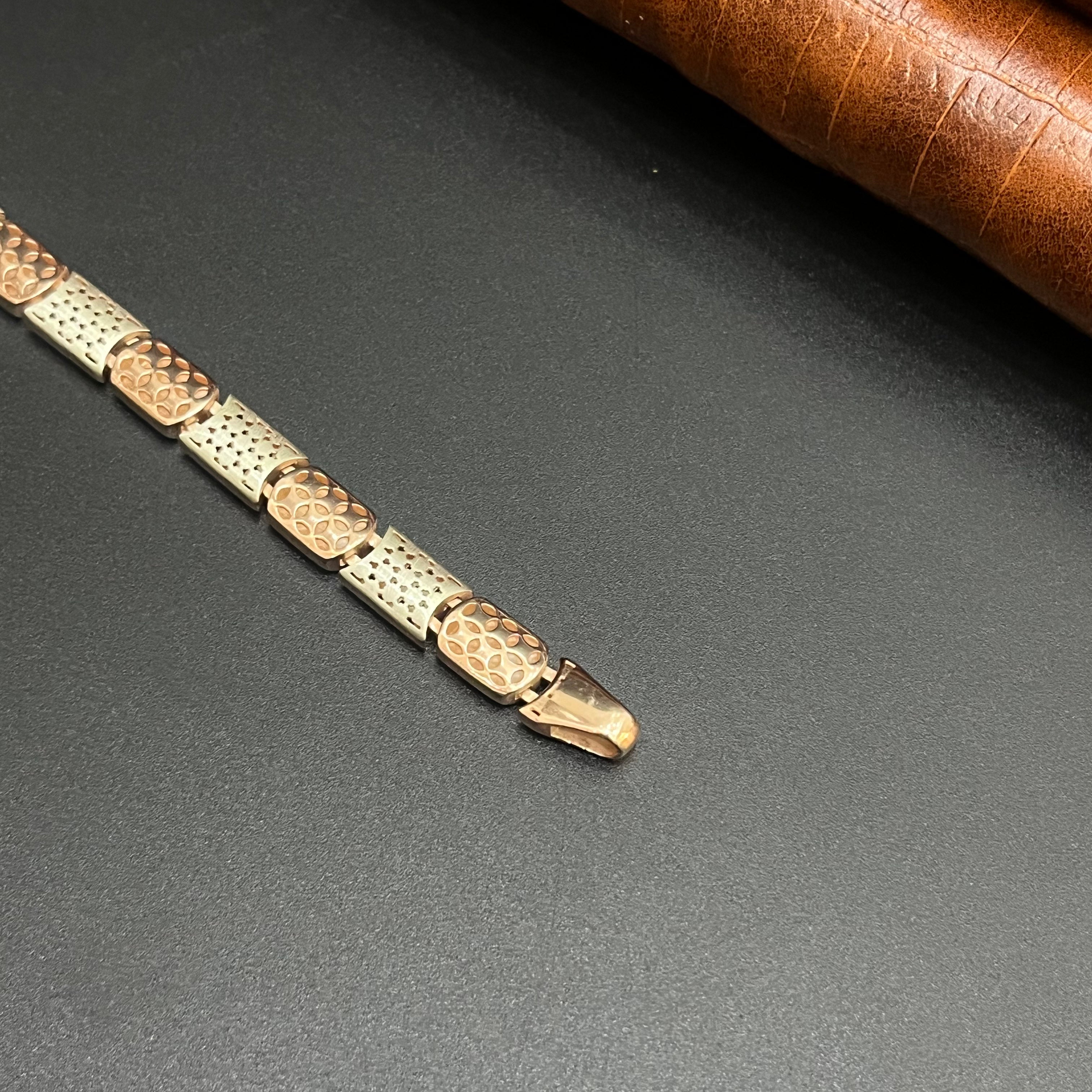 Silver Mens Chain Floral Pattern Luxe Rose Gold 925