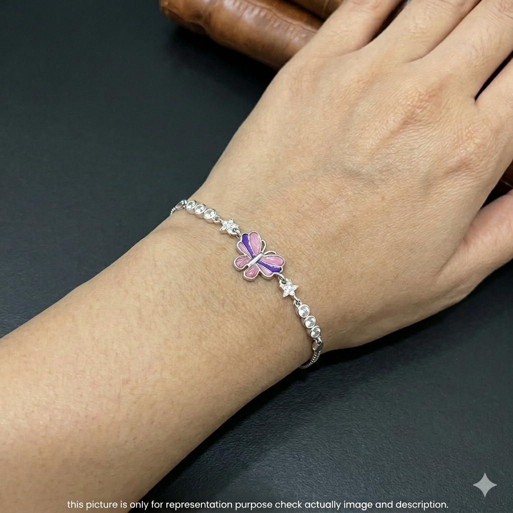 Silver Ladies Bracelet Epoxy Butterfly 925 E08