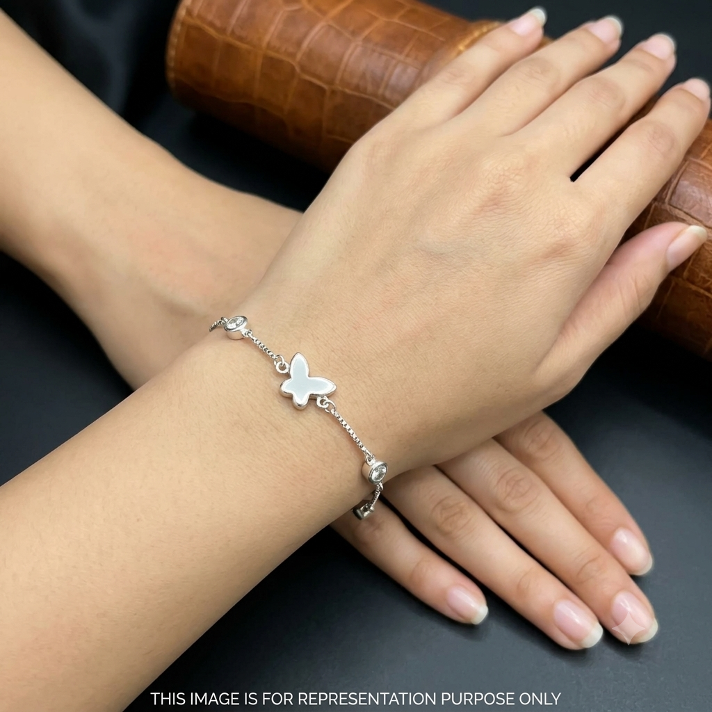 Silver Ladies Bracelet Triple Butterfly White Stone 925